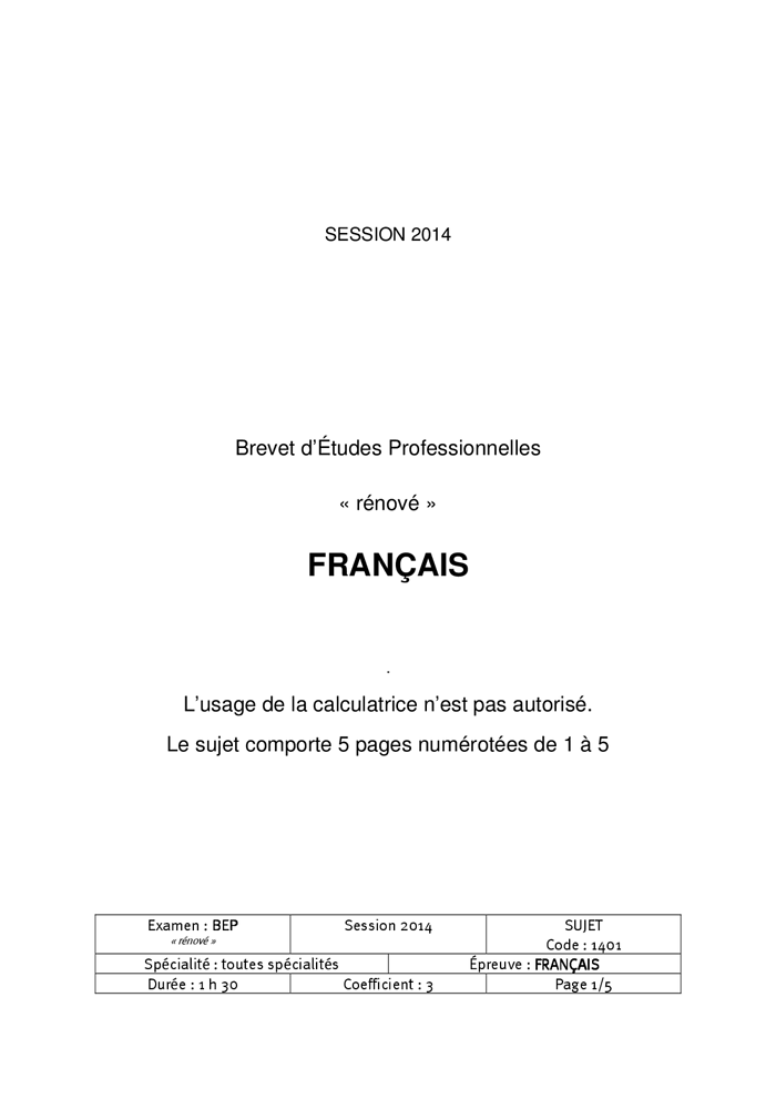 Sujet De Francais Bep Renove Hors Metropole Juin 2014 Site Lettres Histoire Geographie Lille